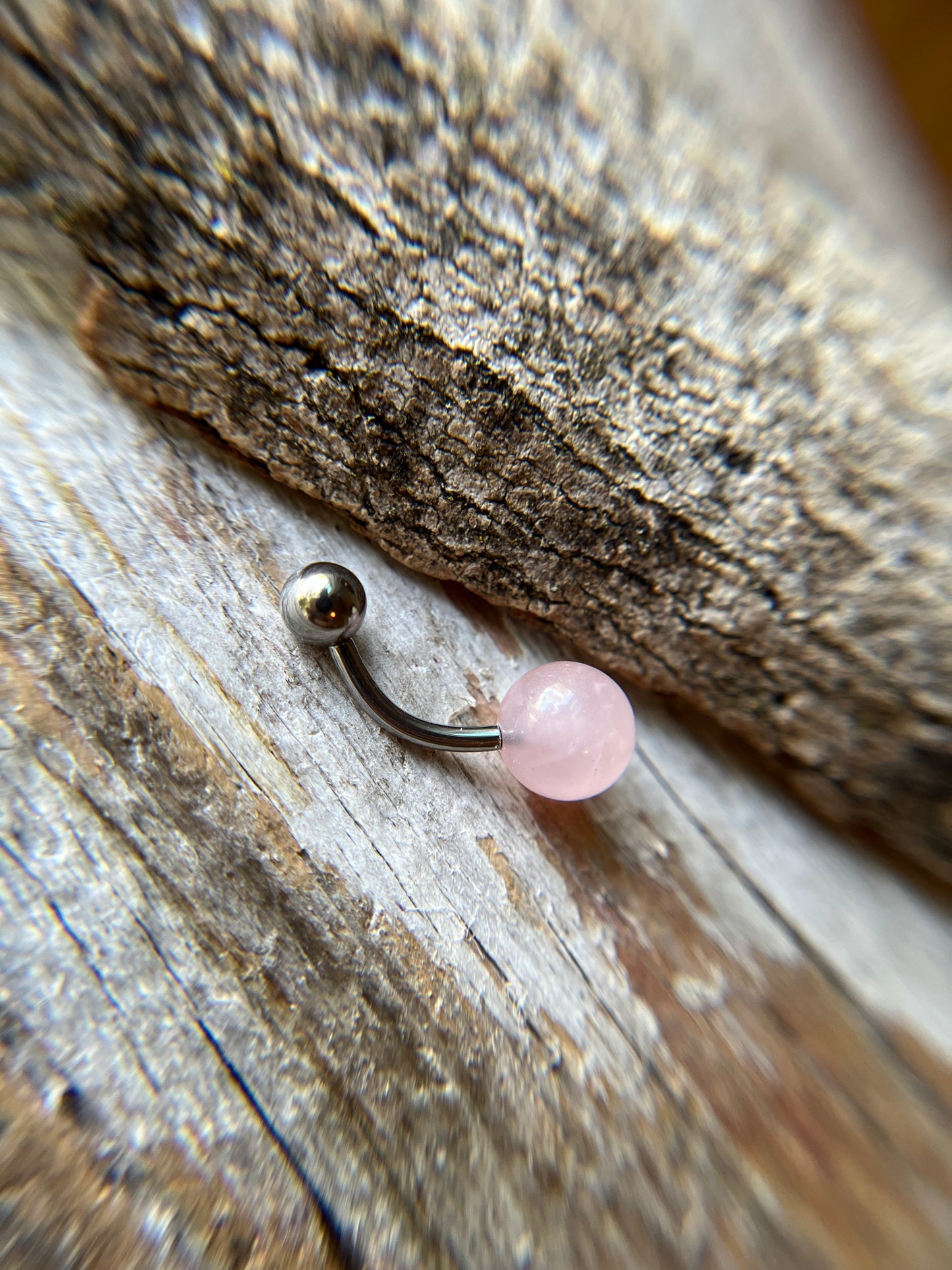 Internally Threaded Rose Quartz Natural Stone Belly or VCH Barbell