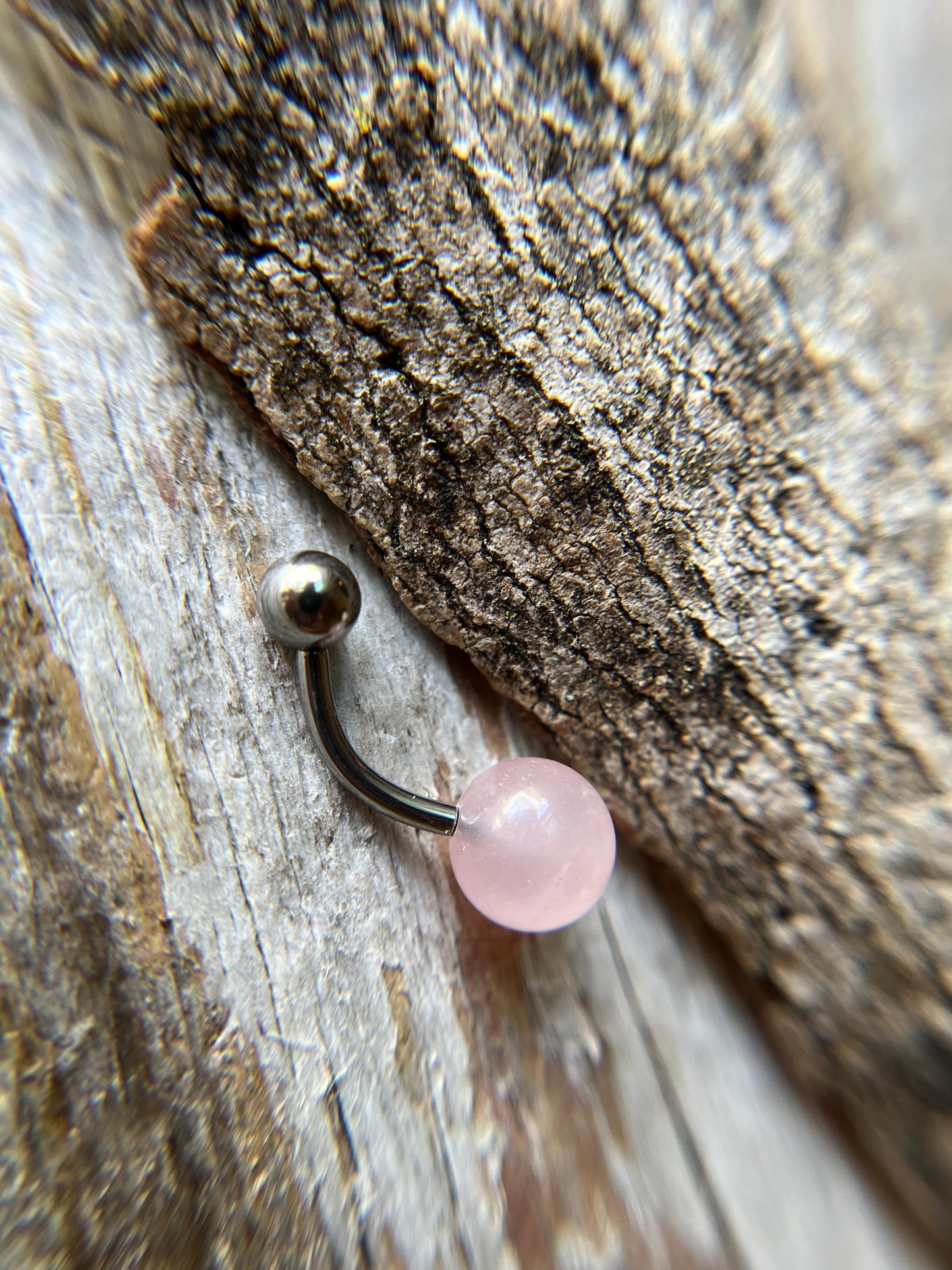 Internally Threaded Rose Quartz Natural Stone Belly or VCH Barbell