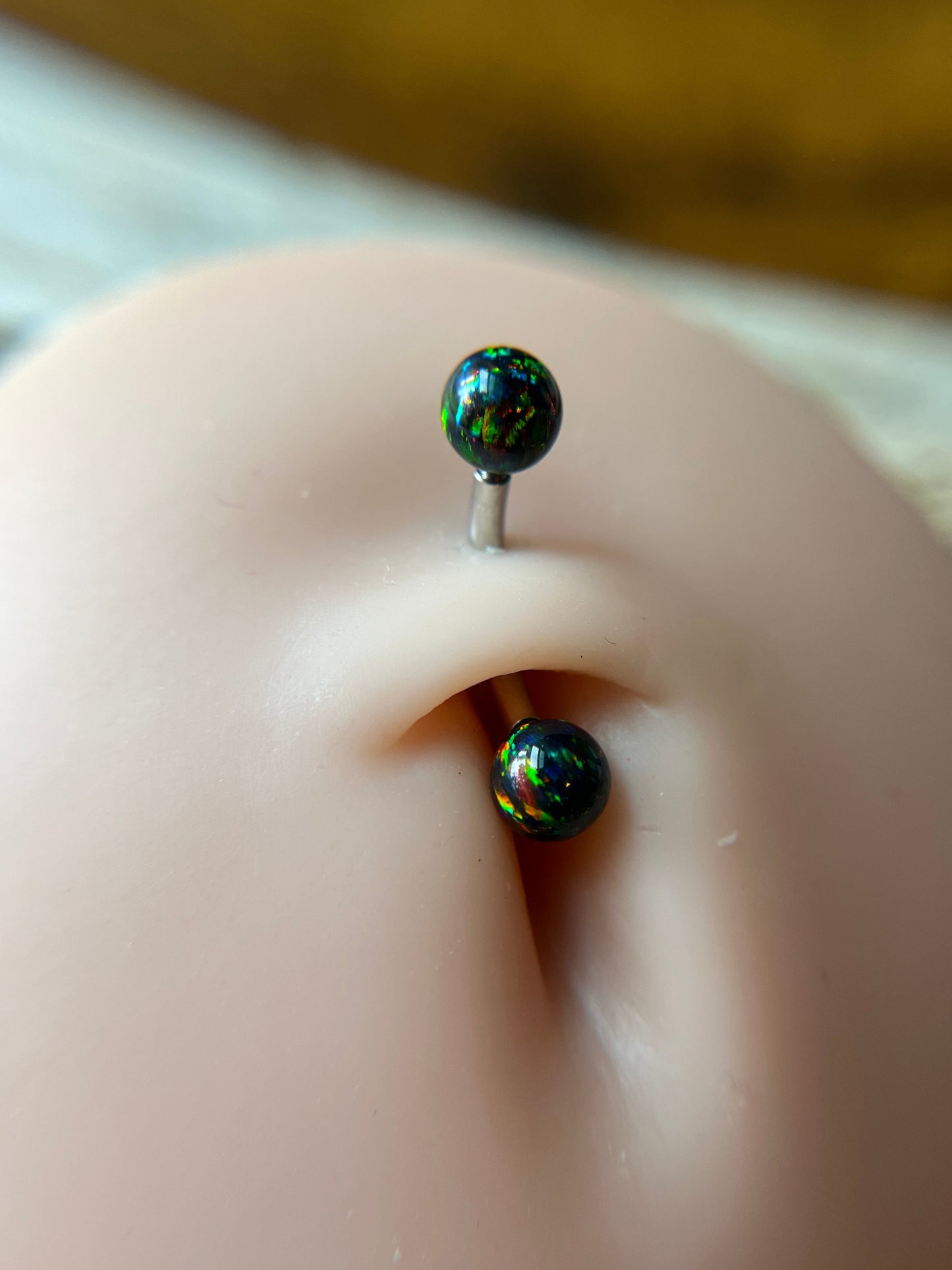 Black Autumn Fire Opal Internally Threaded Steel or Titanium 14G Belly VCH Barbell
