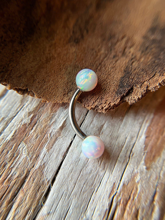 Aurora White Fire Opal Internally Threaded Steel or Titanium 14G Belly VCH Barbell