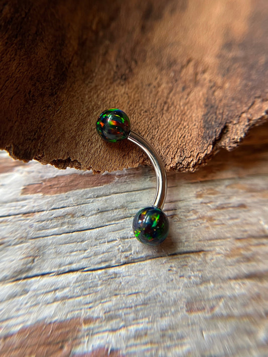 Black Autumn Fire Opal Internally Threaded Steel or Titanium 14G Belly VCH Barbell
