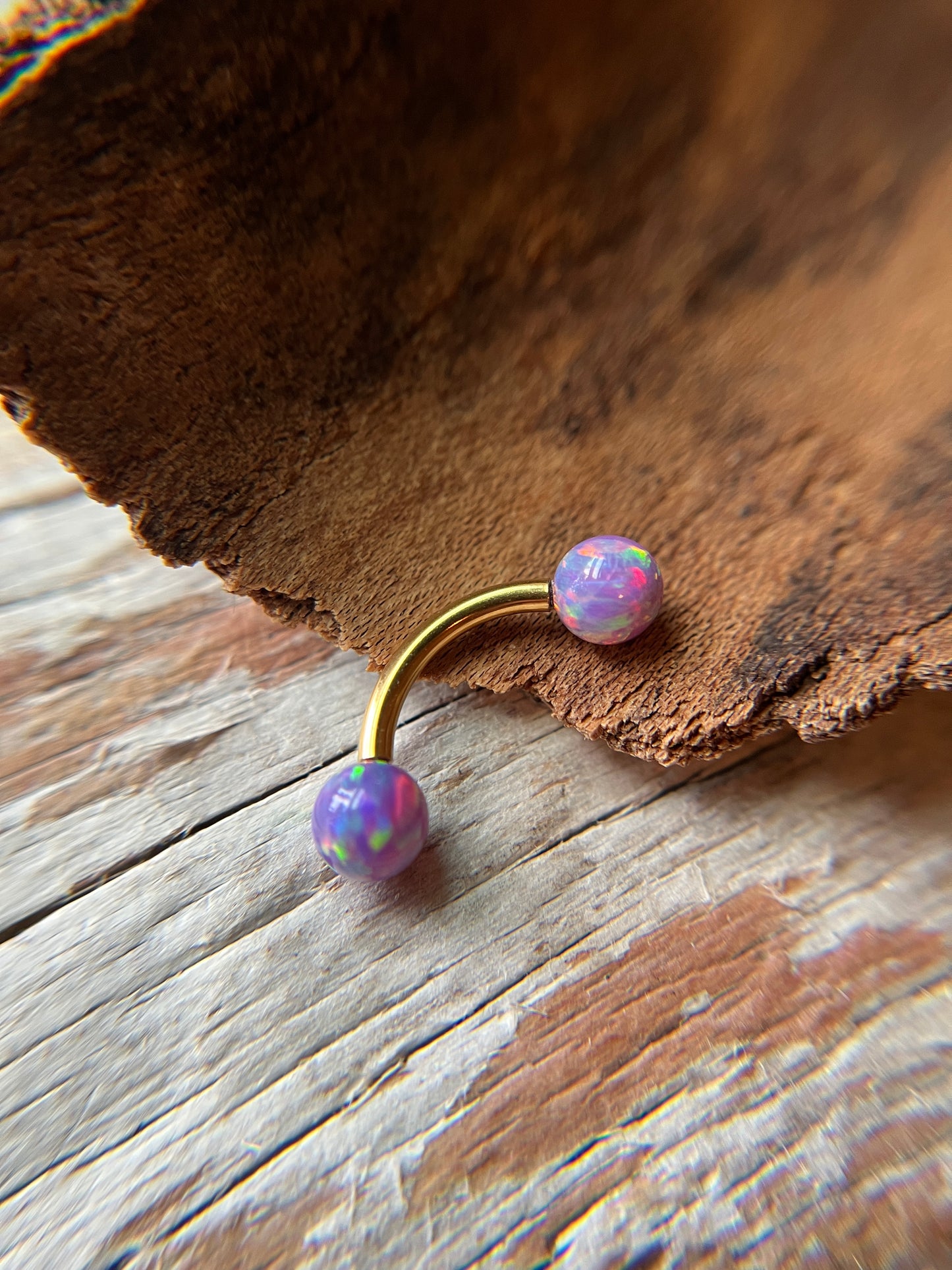 Aurora White Fire Opal Internally Threaded Gold, Rose Gold or Black 14G Belly VCH Barbell