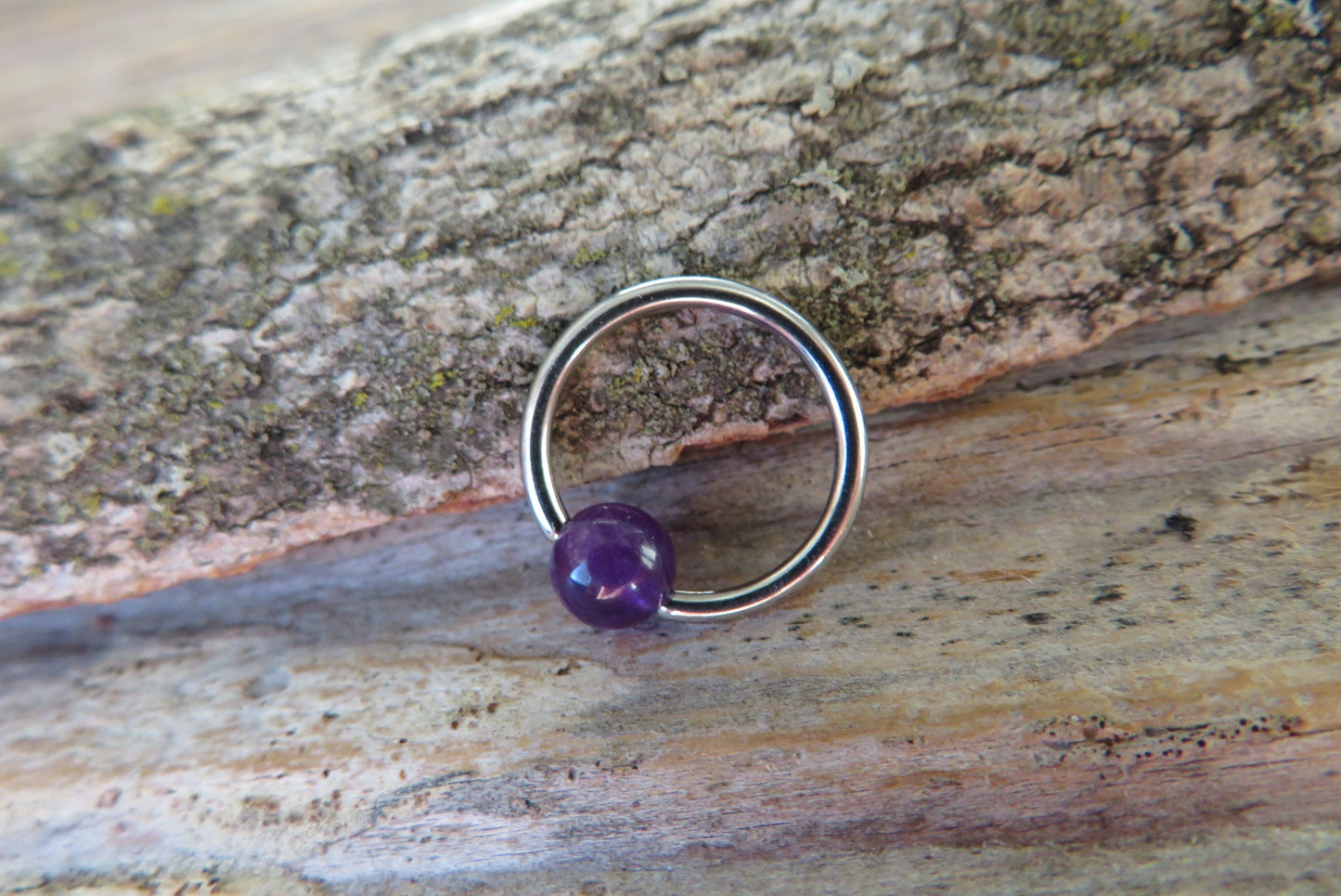 Amethyst Natural Stone Surgical Steel CBR Ring