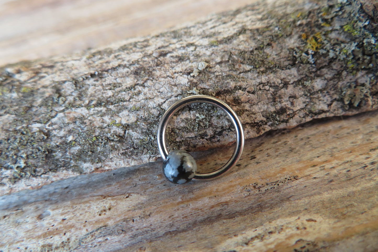 Snowflake Obsidian Natural Stone ASTM F-136 Implant Grade Titanium CBR Ring