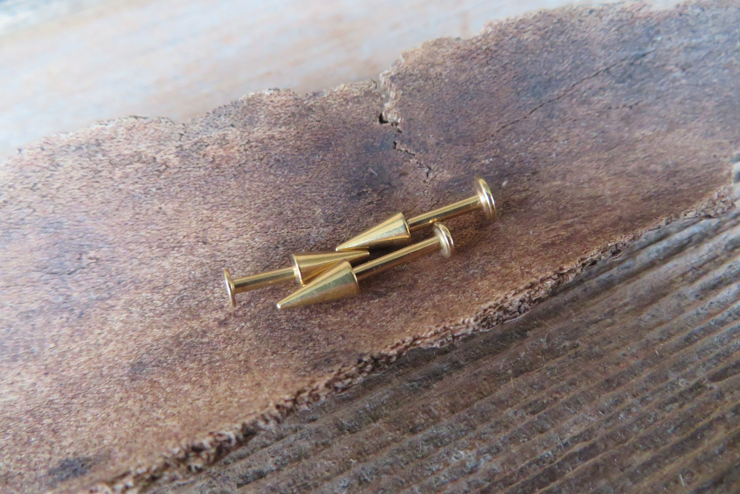 Long Spike Gold Titanium IP 16G or 14G Flat Back Labret