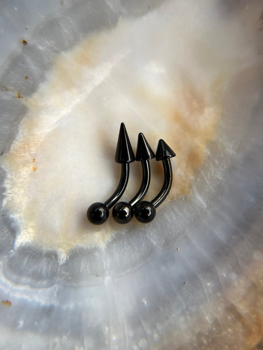 Black Titanium Ion Plated Pick Your Spike Length 16G Curved Barbell