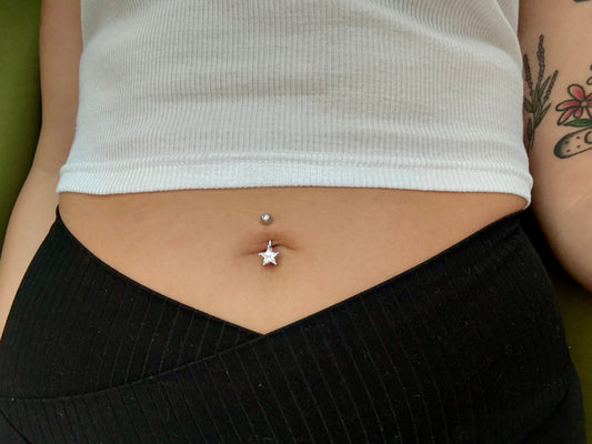 Dainty Star or Heart Pronged Crystal Gem Belly Ring
