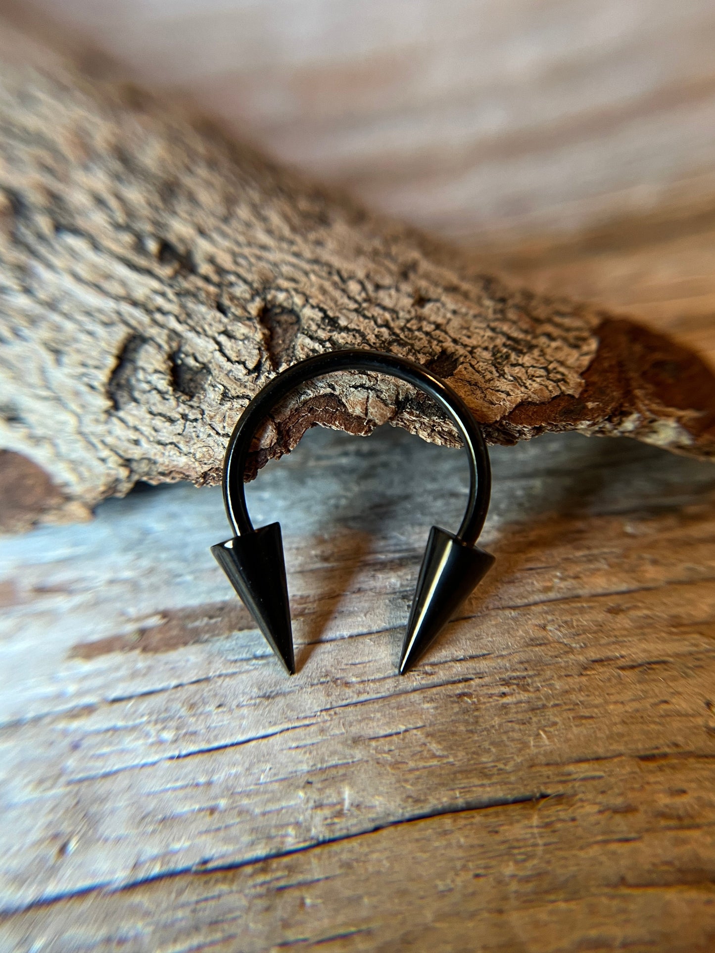 Black Titanium Ion Plated Long Spikes 16G Horseshoe Ring