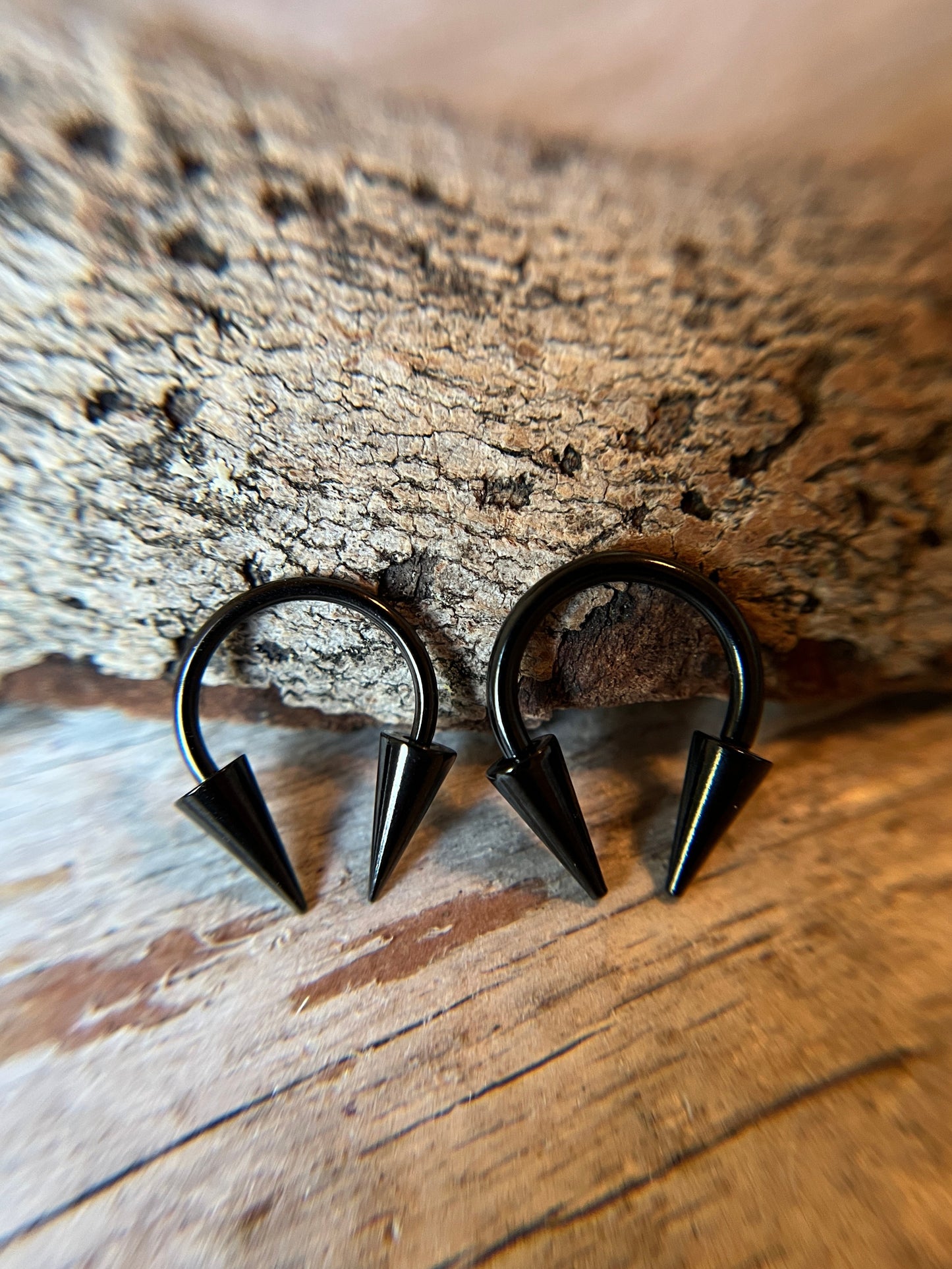 Black Titanium Ion Plated Long Spikes 16G or 14G Horseshoe Ring