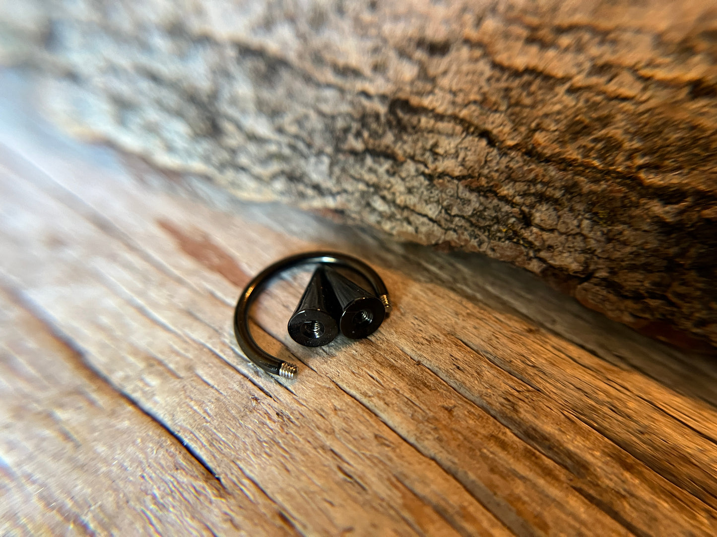 Black Titanium Ion Plated Long Spikes 16G Horseshoe Ring