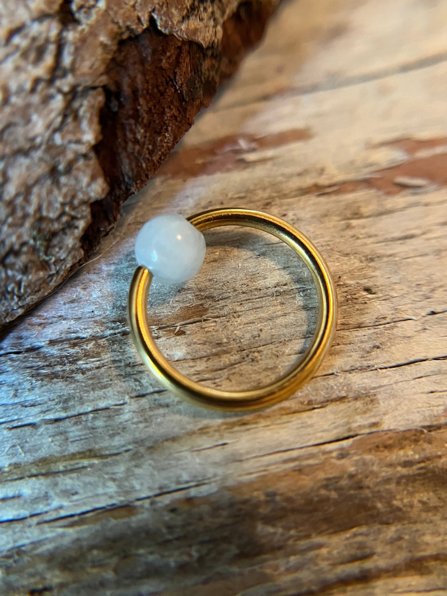 Aquamarine Natural Stone Gold Titanium Ion Plated CBR Ring