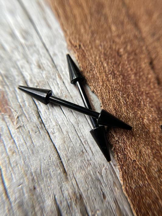 Pair of Long Spikes Black Titanium IP 14G Nipple Piercing Barbells