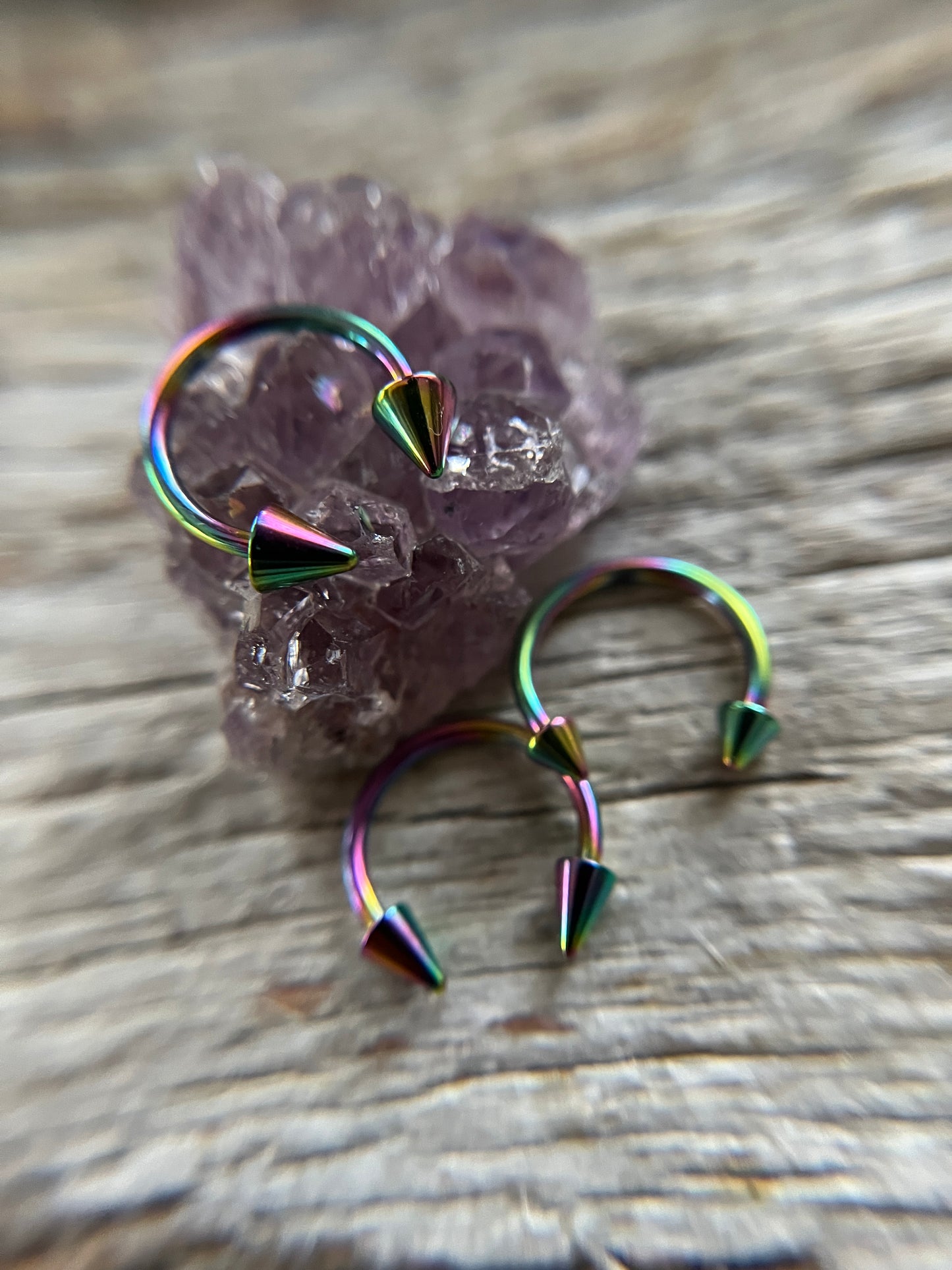 Rainbow Titanium Plated Pick Your Spike Length 16G Horseshoe Ring