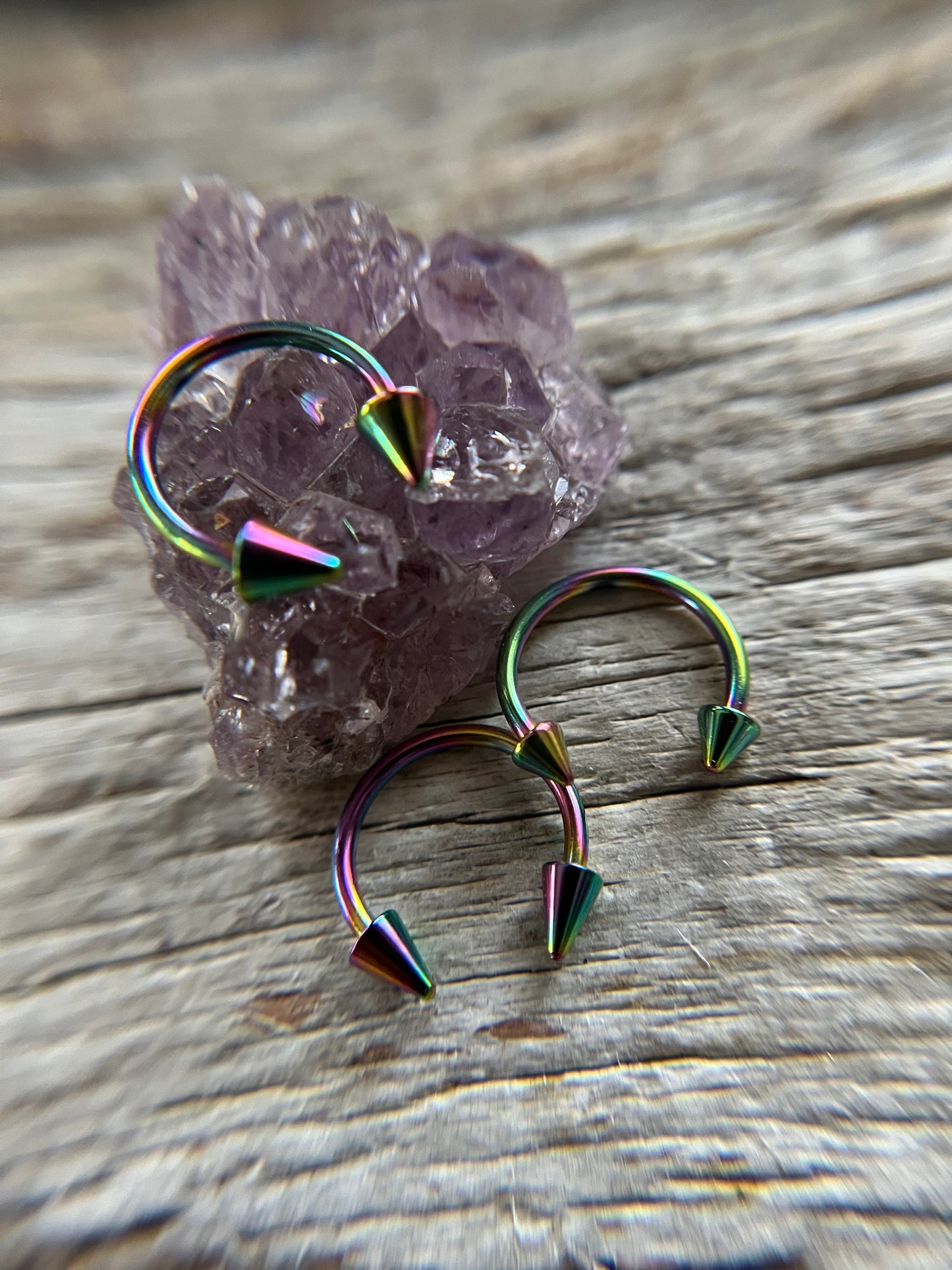 Rainbow Titanium Plated Pick Your Spike Length 16G Horseshoe Ring