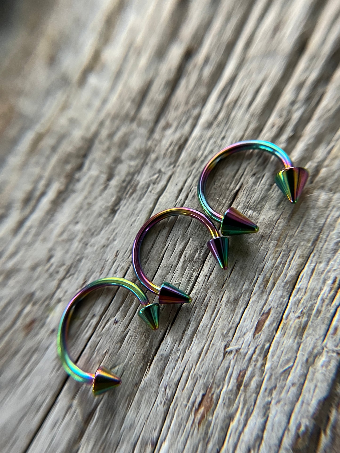 Rainbow Titanium Plated Pick Your Spike Length 16G Horseshoe Ring