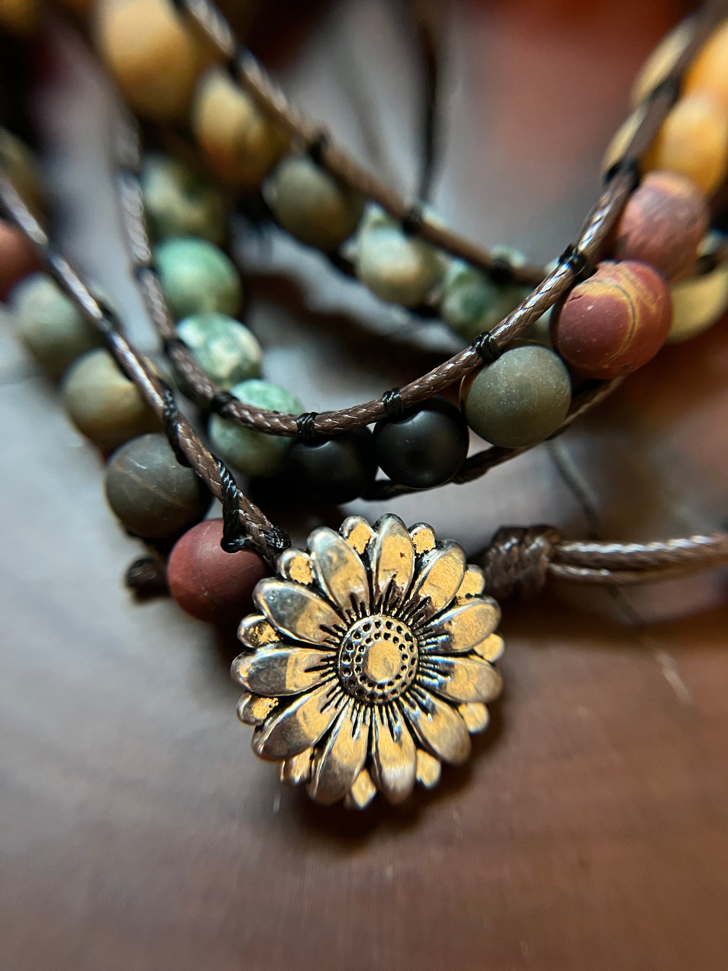 Matte Natural Stone and Leather Bracelet or Anklet Wrap