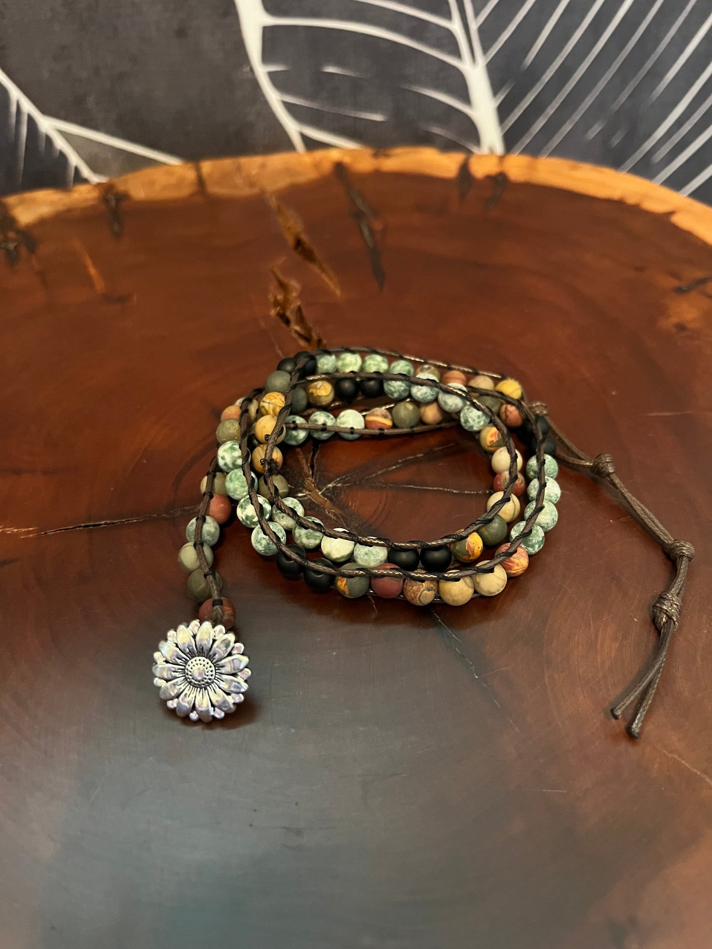 Matte Natural Stone and Leather Bracelet or Anklet Wrap