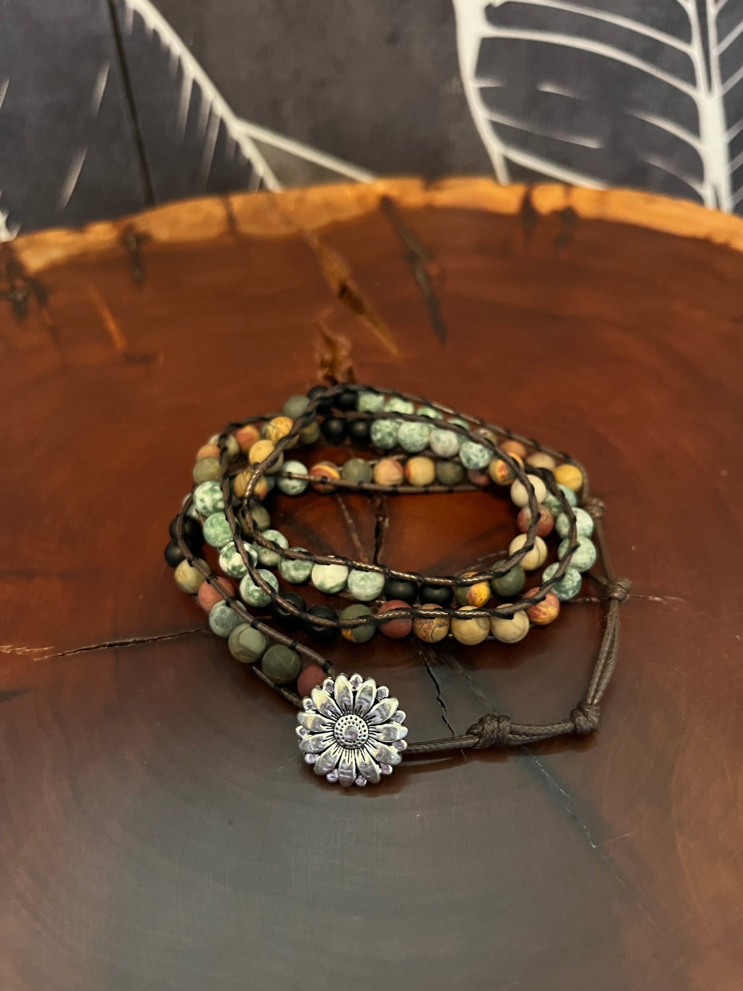 Matte Natural Stone and Leather Bracelet or Anklet Wrap