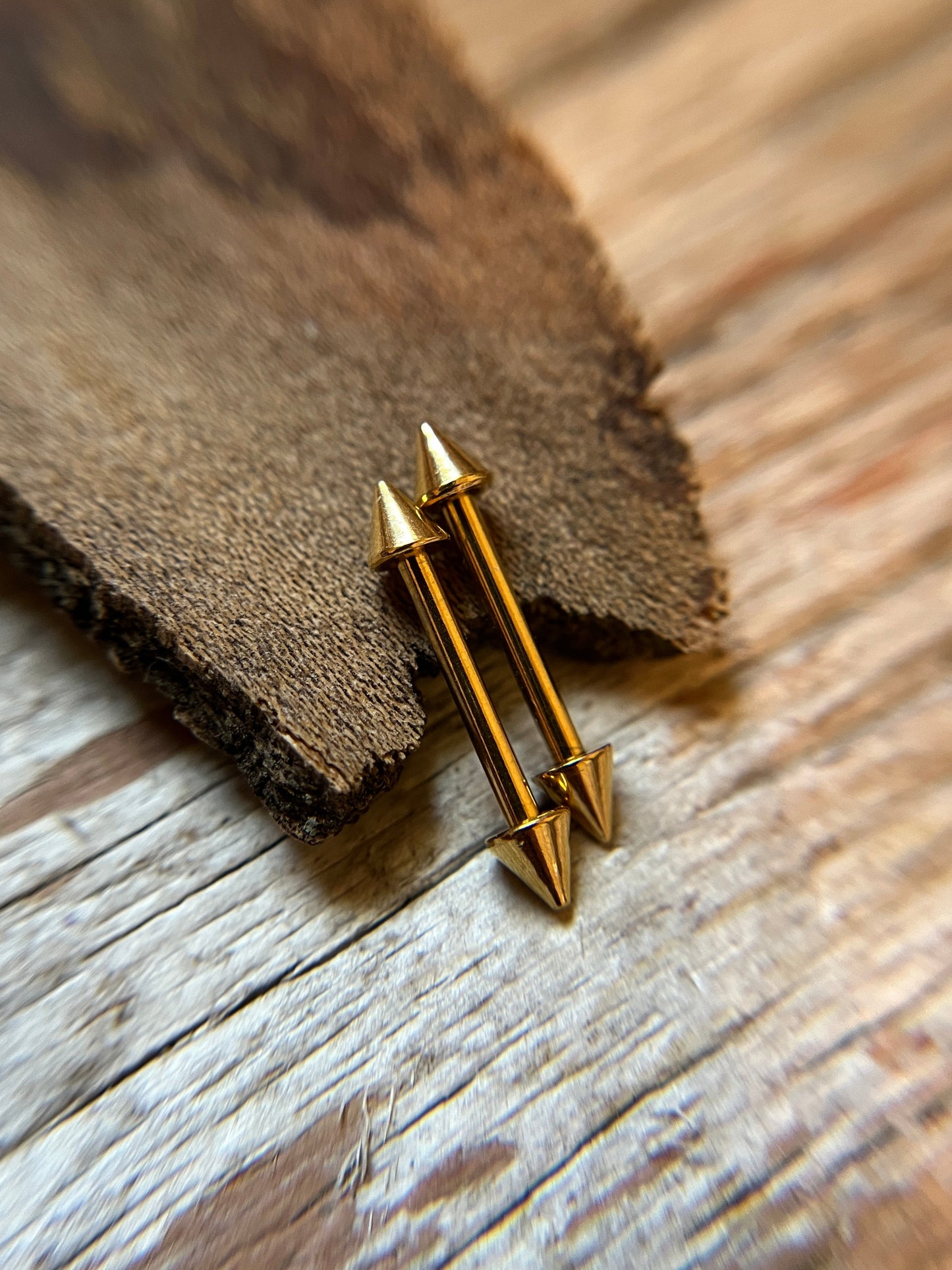 Pair of Petite Spikes Gold Titanium IP 14G Nipple Piercing Barbells