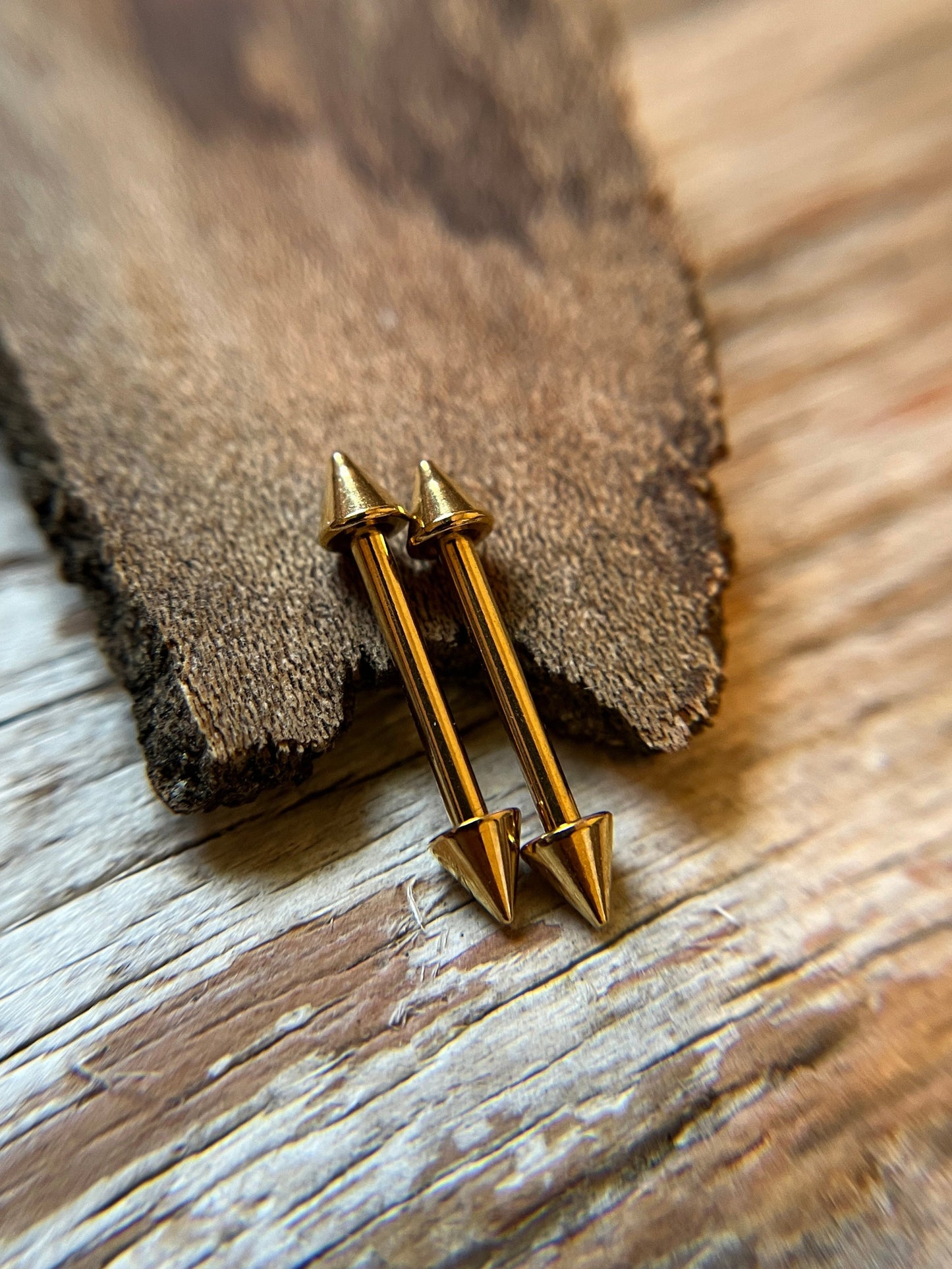 Pair of Petite Spikes Gold Titanium IP 14G Nipple Piercing Barbells