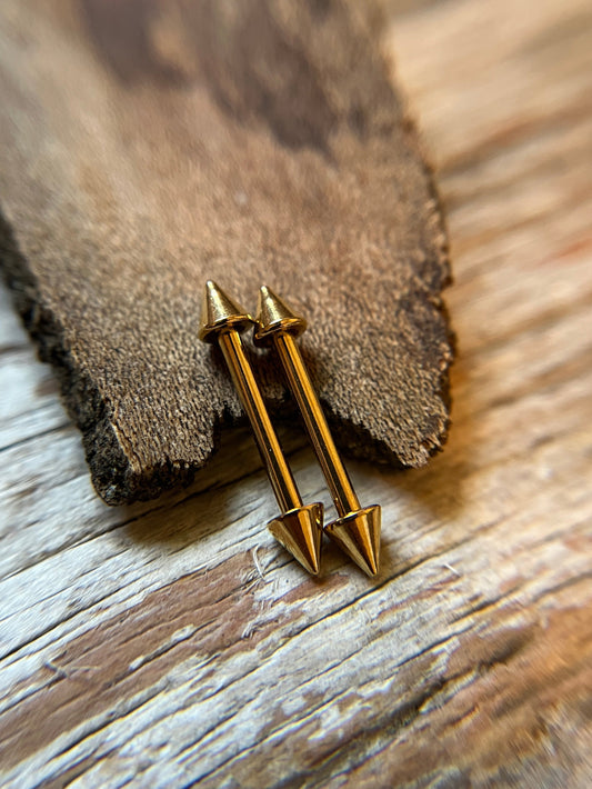 Pair of Petite Spikes Gold Titanium IP 14G Nipple Piercing Barbells