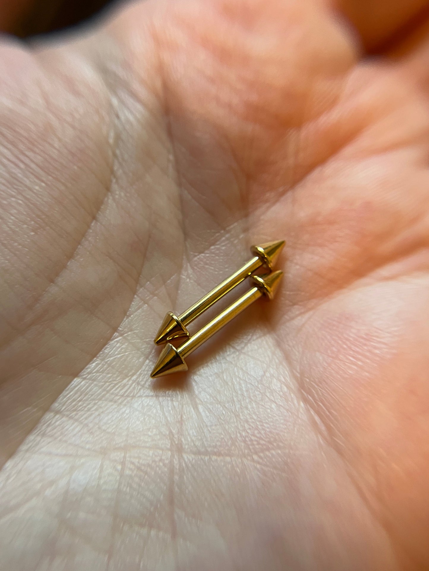 Pair of Petite Spikes Gold Titanium IP 14G Nipple Piercing Barbells