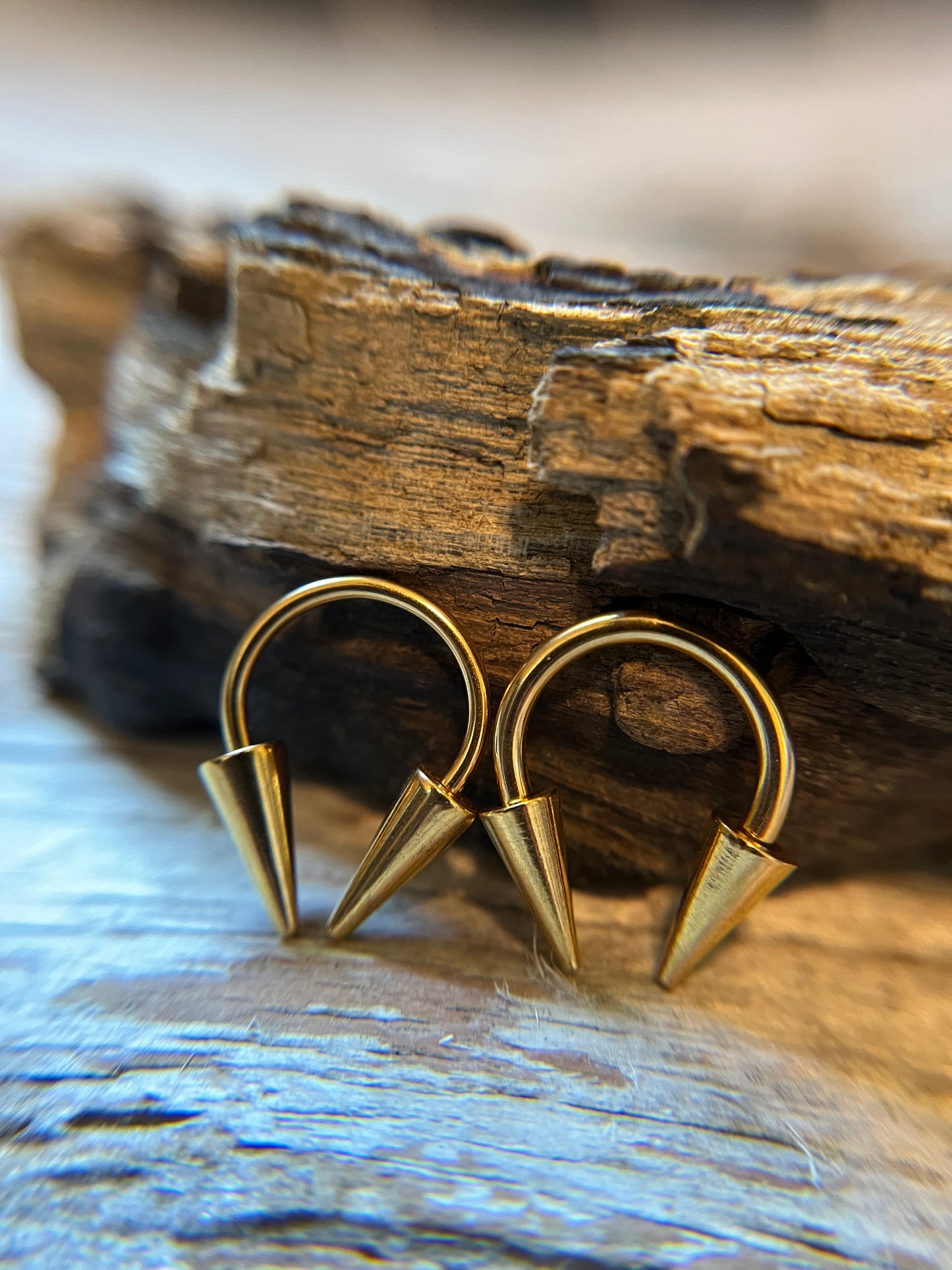 Gold Titanium Ion Plated Long Spikes 16G or 14G Horseshoe Ring
