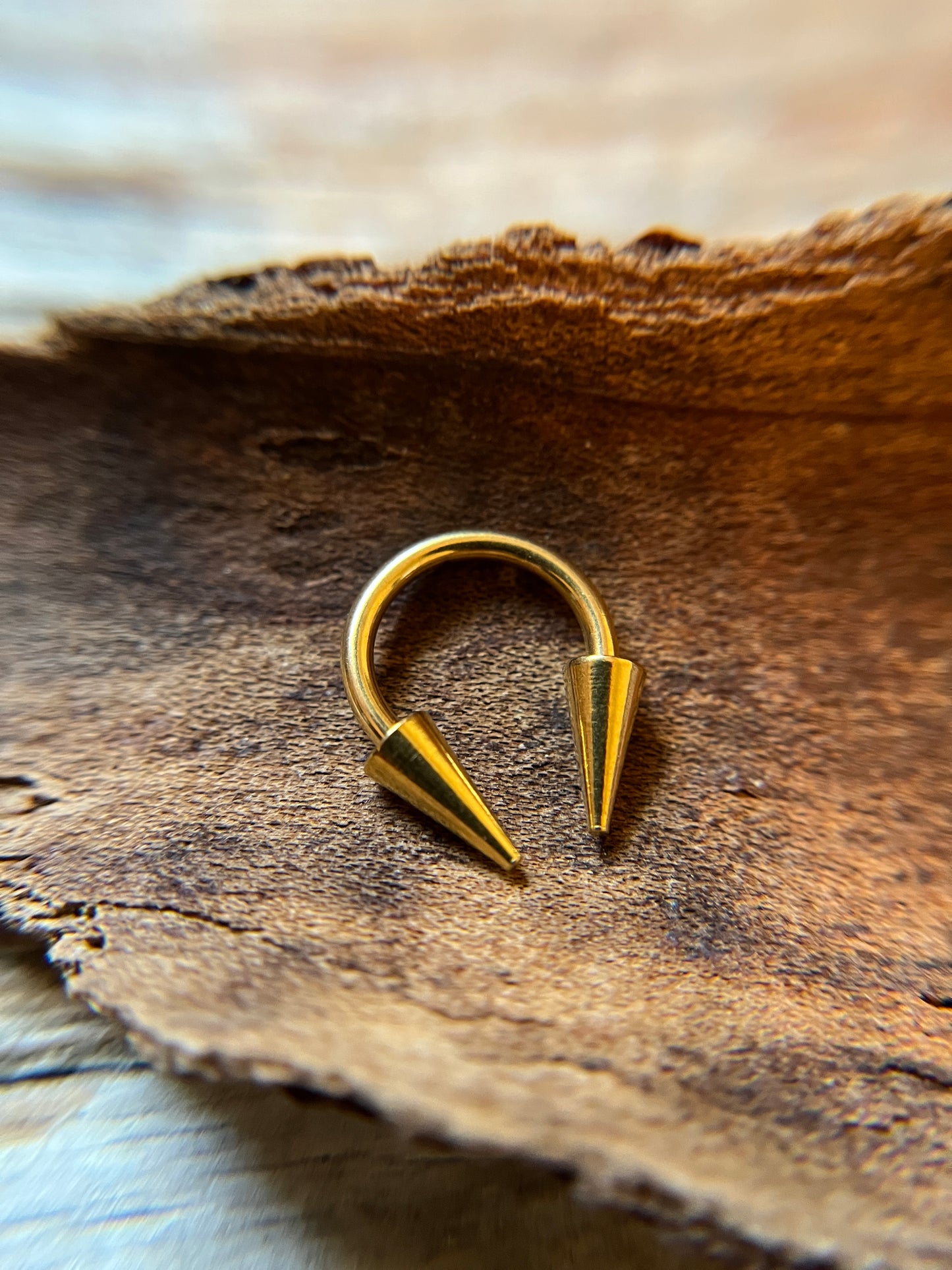 Gold Titanium Ion Plated Long Spikes 16G or 14G Horseshoe Ring