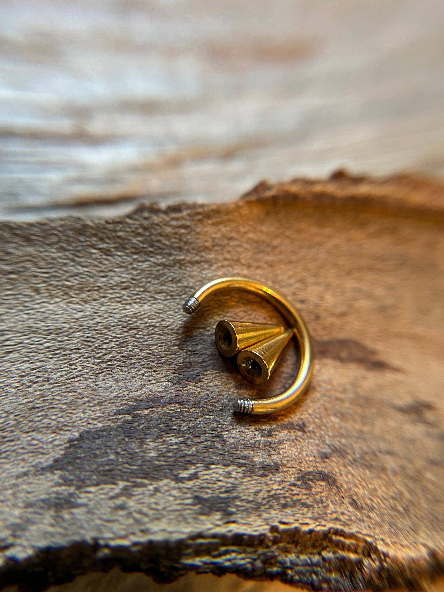 Gold Titanium Ion Plated Long Spikes 16G or 14G Horseshoe Ring