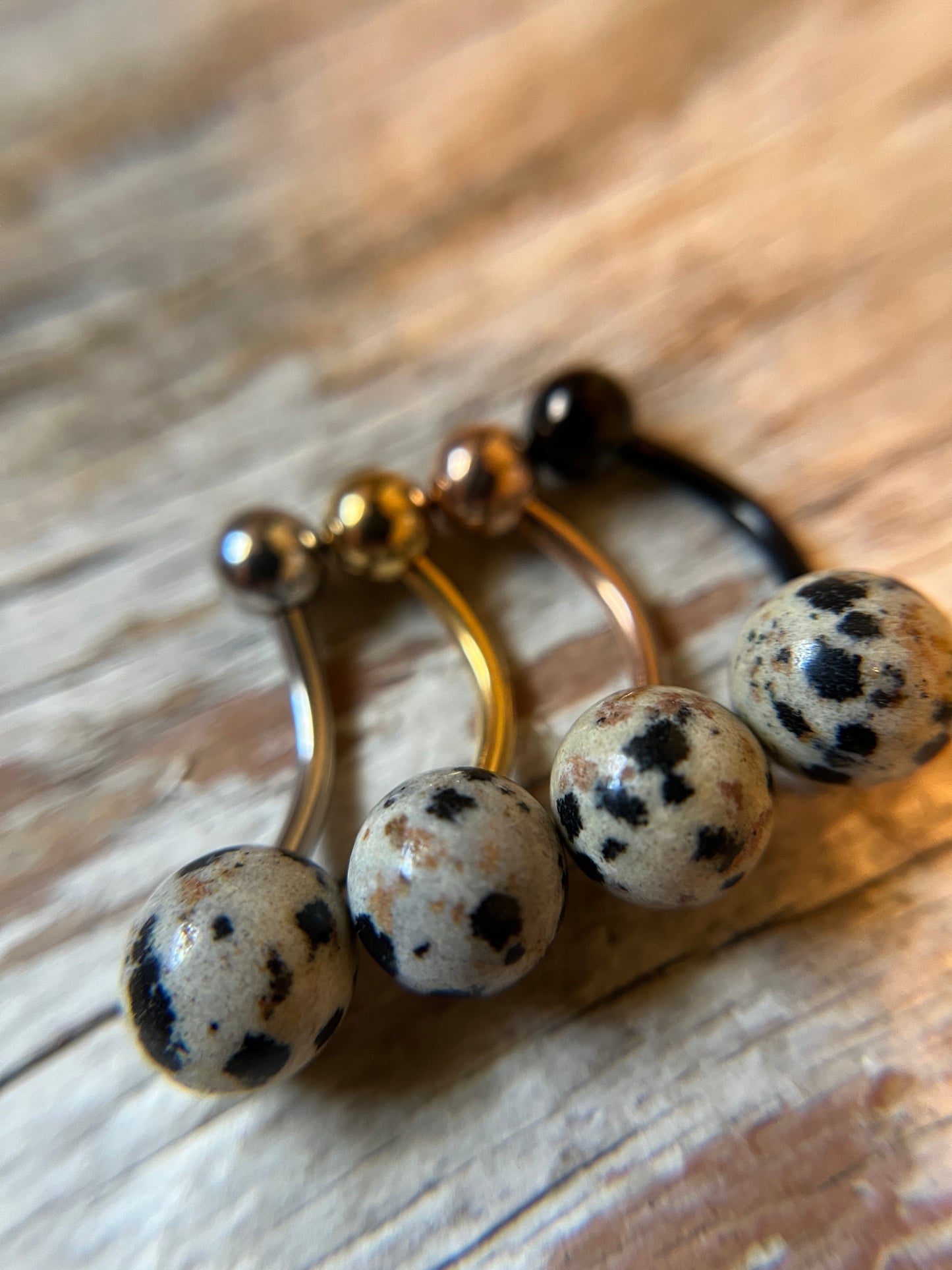 SALE! Dalmatian Jasper Natural Stone 14G Curved Barbell