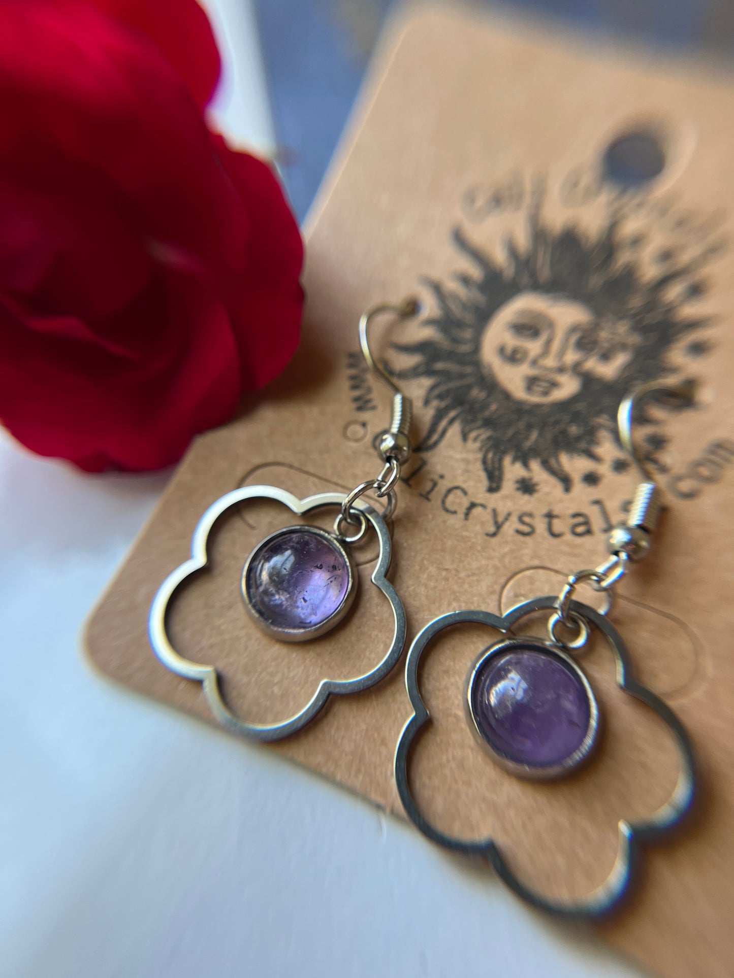 Amethyst Natural Stone 90's Vibes Flower Earrings