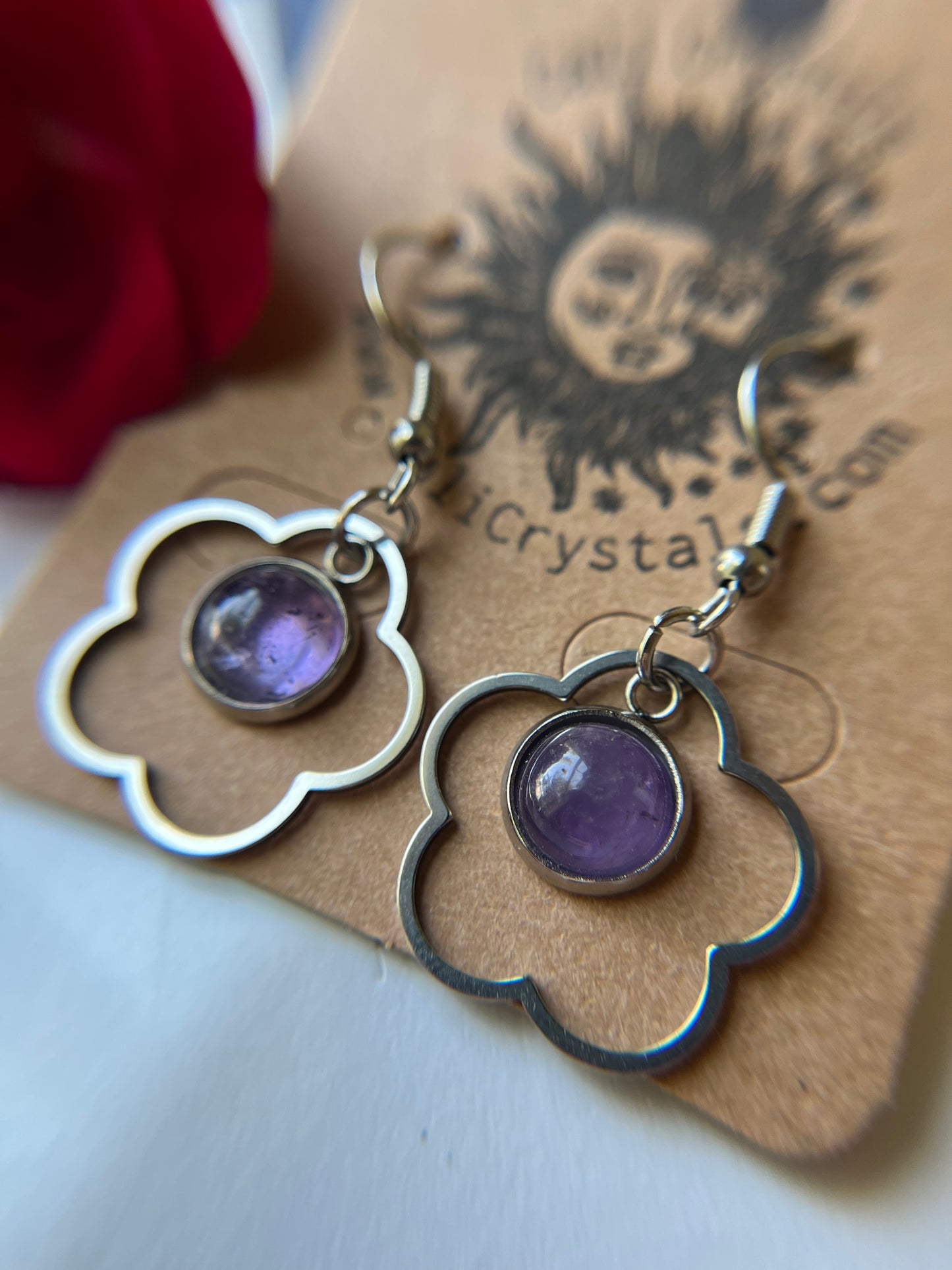Amethyst Natural Stone 90's Vibes Flower Earrings