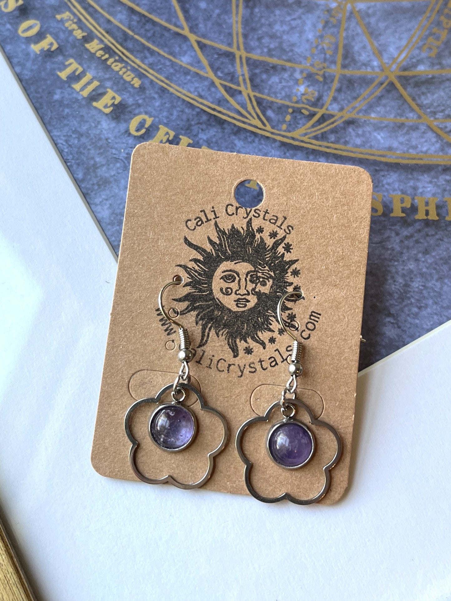 Amethyst Natural Stone 90's Vibes Flower Earrings