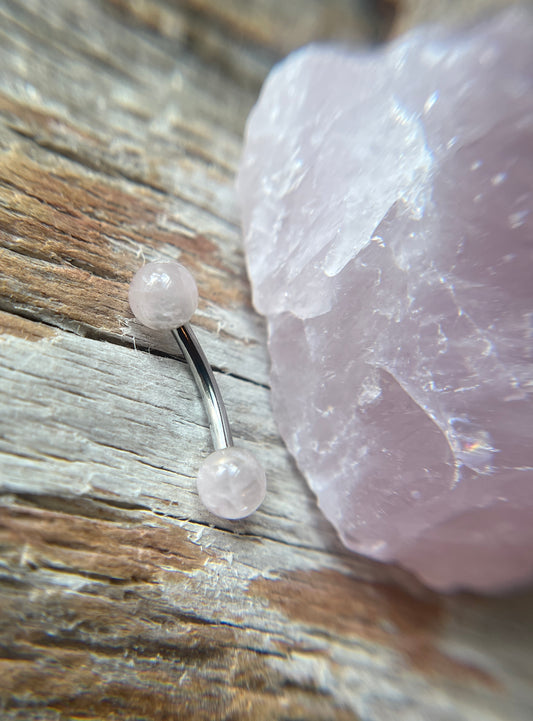 Rose Quartz Natural Stone ASTM F-136 Implant Grade Titanium 14G Curved Barbell