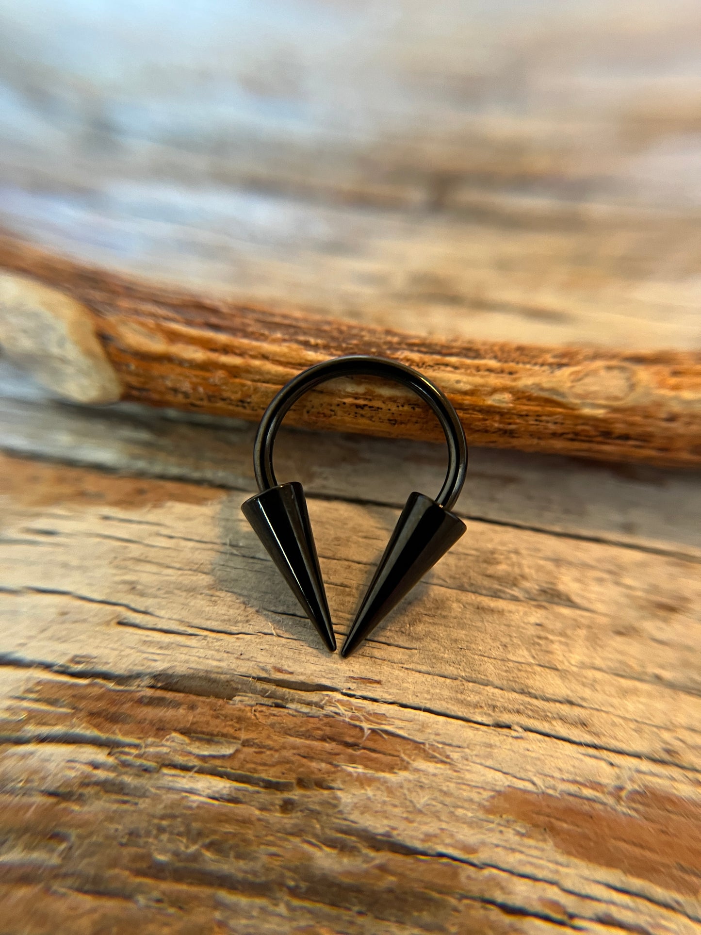 Black Titanium Ion Plated Extra Long Spikes 16G Horseshoe Ring