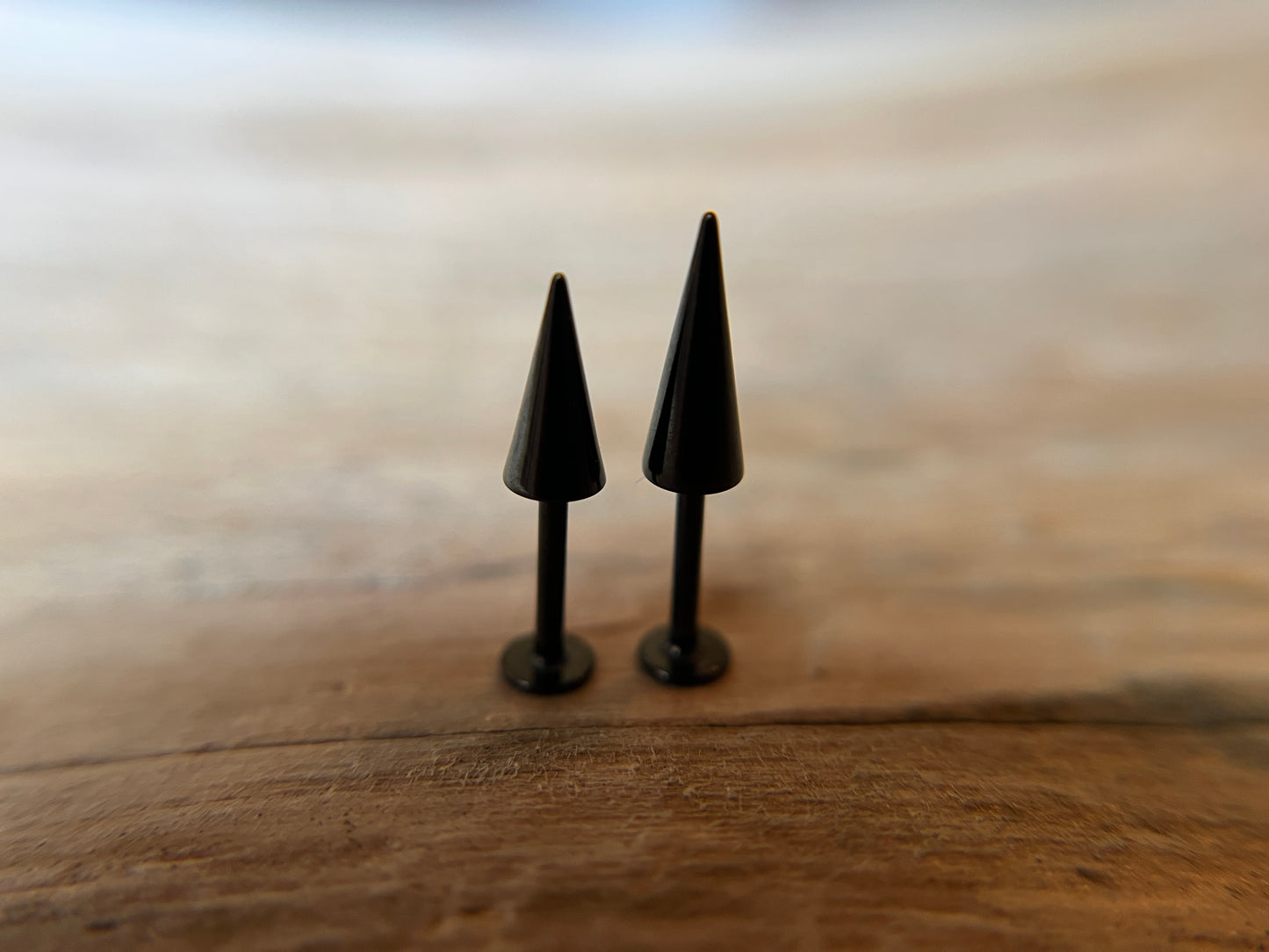 Extra Long Spike Black Titanium IP 16G Flat Back Labret