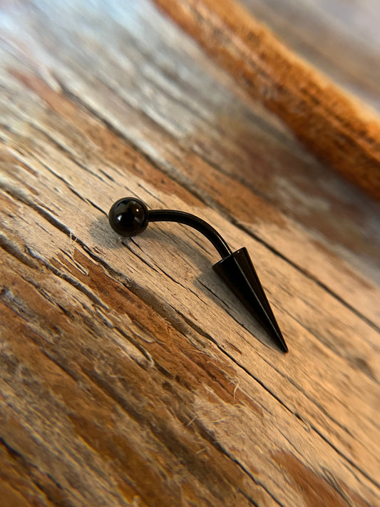 Black Titanium Ion Plated Extra Long Spike 16G Curved Barbell