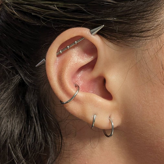316L Surgical Steel Bamboo Notched Spiked Industrial Piercing Barbell