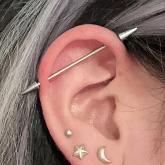 Pick Your Spike Length Solid 316L Surgical Steel Industrial Piercing Barbell