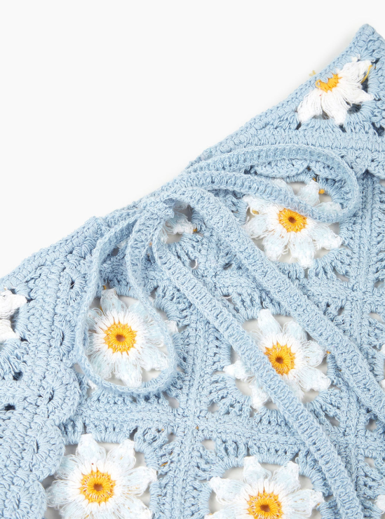 Vintage Style Dusty Blue Daisy Crochet Hair Bandana