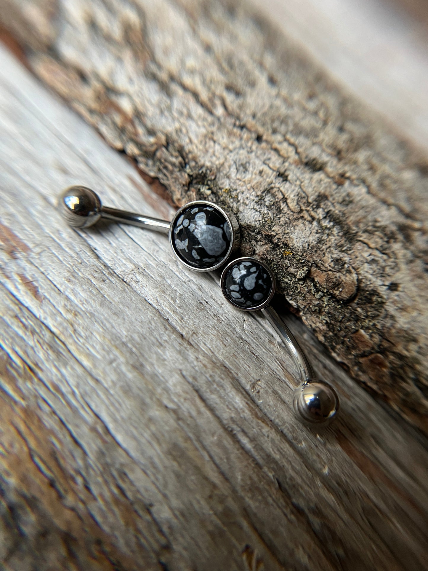 Snowflake Obsidian Natural Volcanic Glass Belly Ring