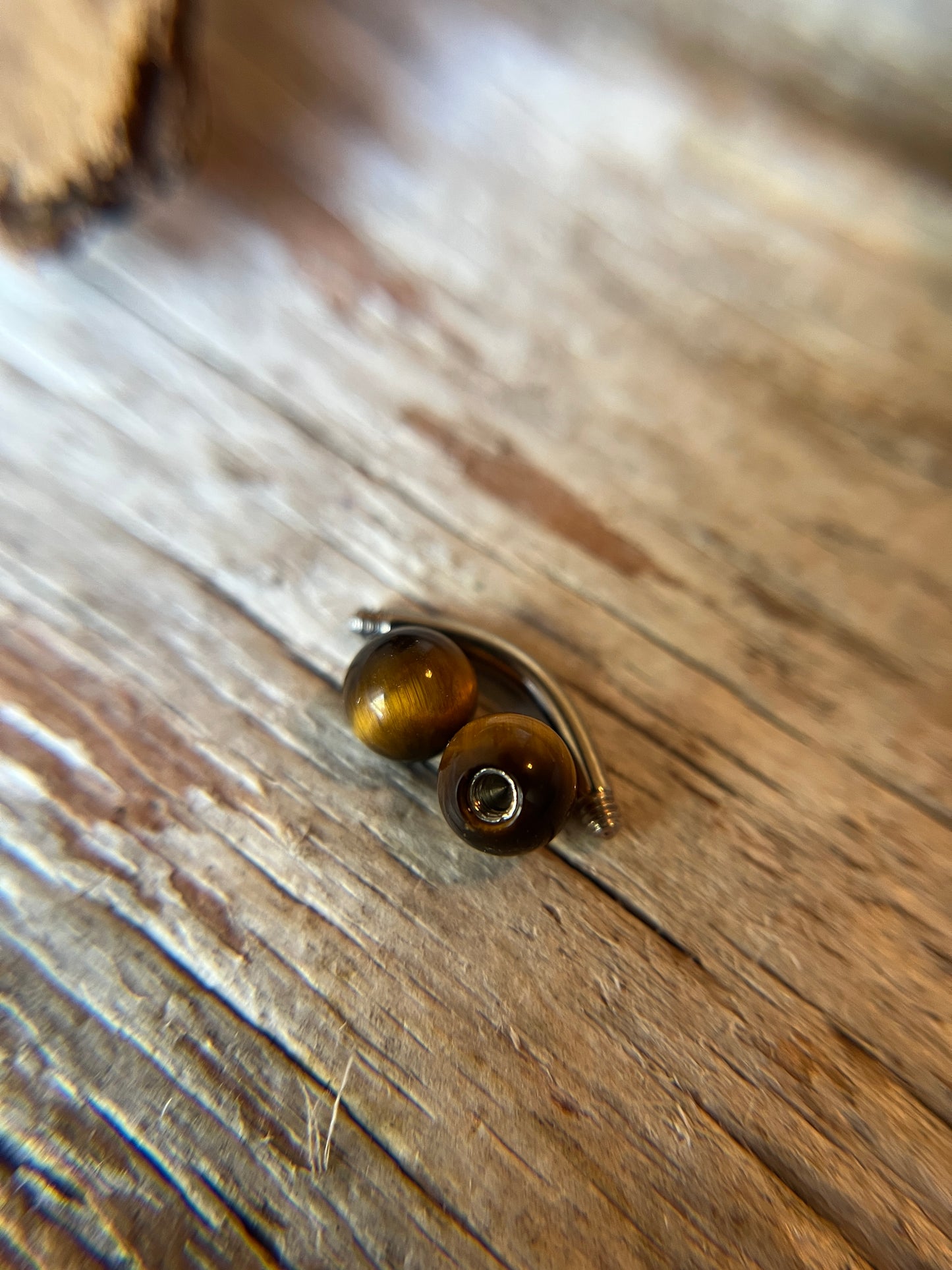 Petite Yellow Tiger's Eye Natural Stone 14G Implant-Grade Titanium Curved Barbell