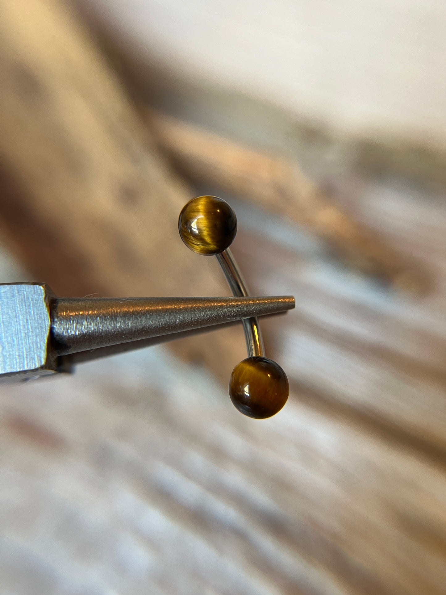 Petite Yellow Tiger's Eye Natural Stone 14G Implant-Grade Titanium Curved Barbell