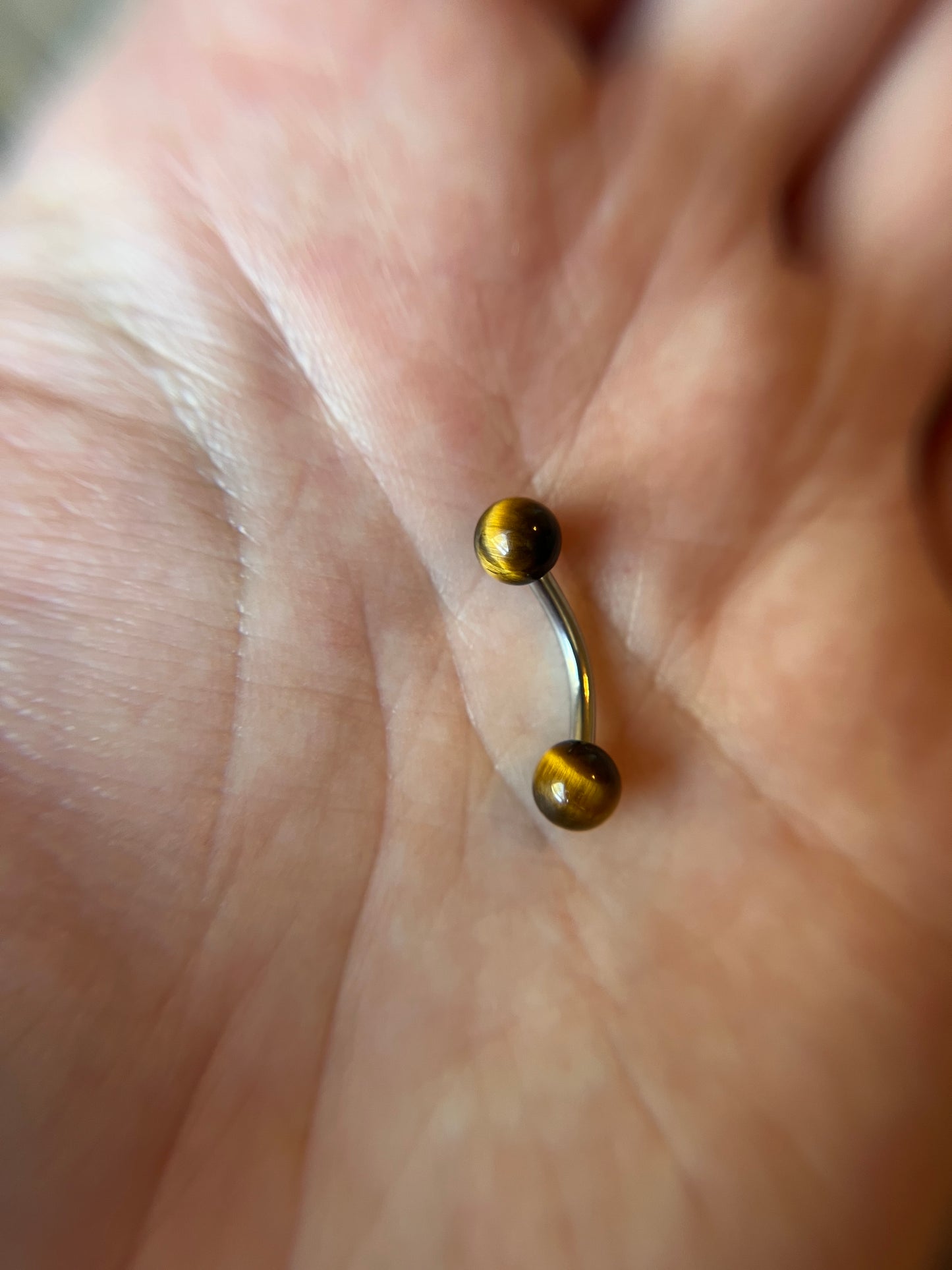 Petite Yellow Tiger's Eye Natural Stone 14G Implant-Grade Titanium Curved Barbell