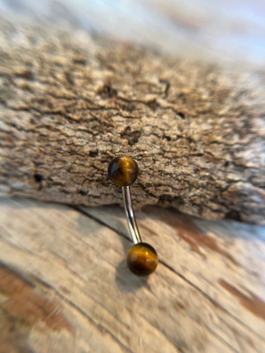 Petite Yellow Tiger's Eye Natural Stone 14G Implant-Grade Titanium Curved Barbell