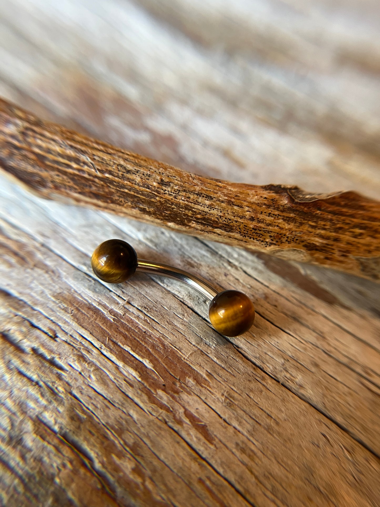Petite Yellow Tiger's Eye Natural Stone 14G Implant-Grade Titanium Curved Barbell