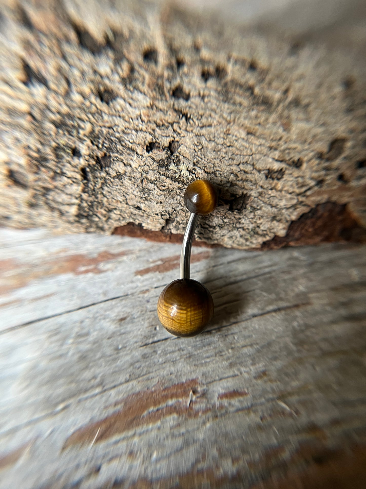 Yellow Tiger's Eye Natural Stone 14G Implant-Grade Titanium Curved Barbell