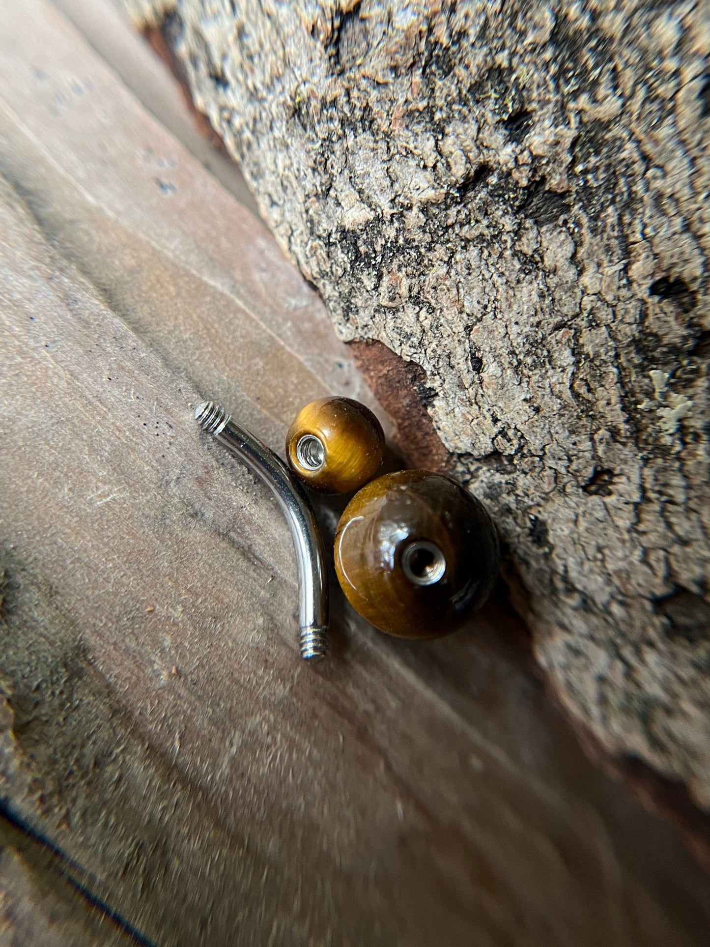 Yellow Tiger's Eye Natural Stone 14G Implant-Grade Titanium Curved Barbell