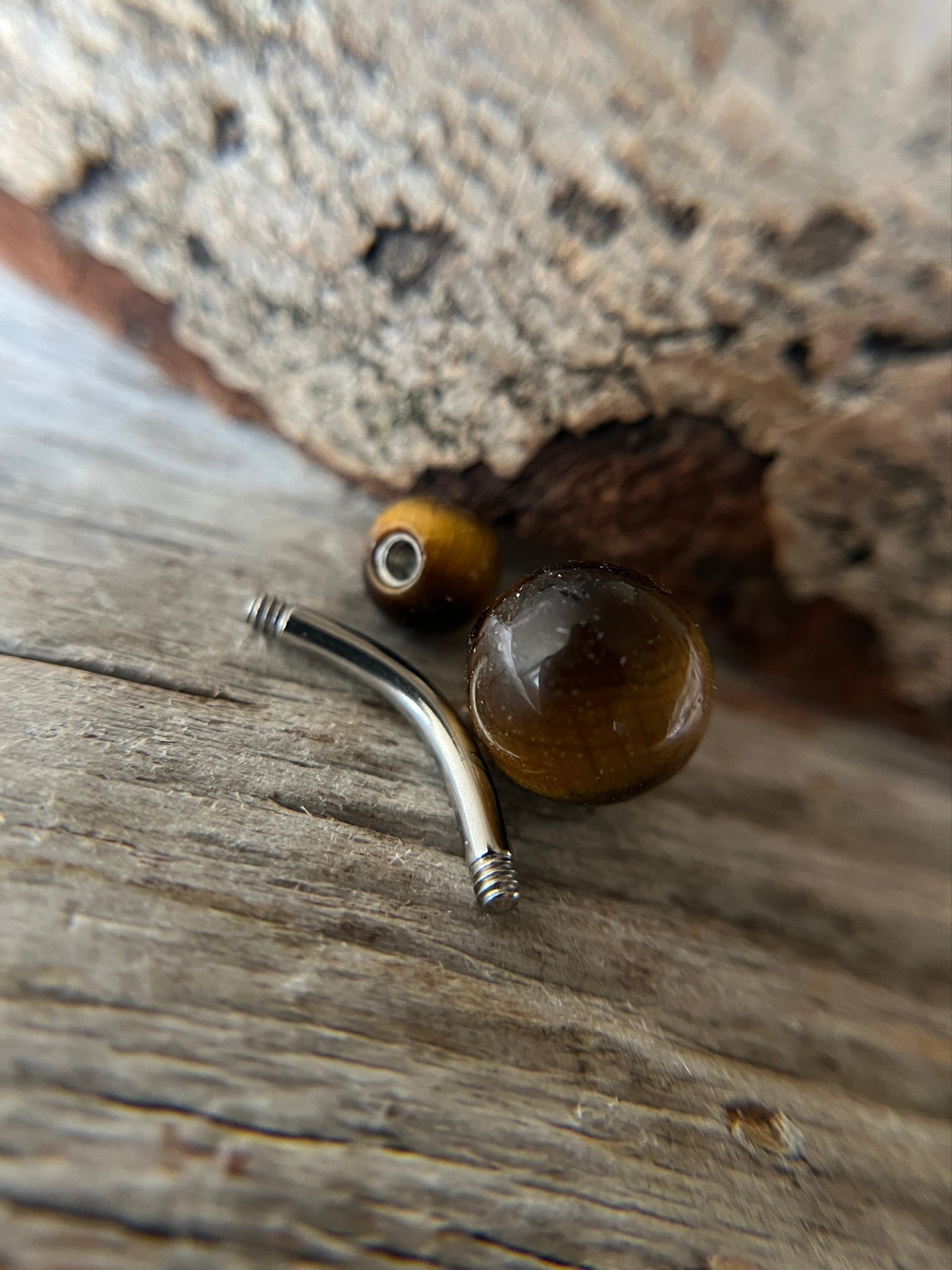 Yellow Tiger's Eye Natural Stone 14G Implant-Grade Titanium Curved Barbell