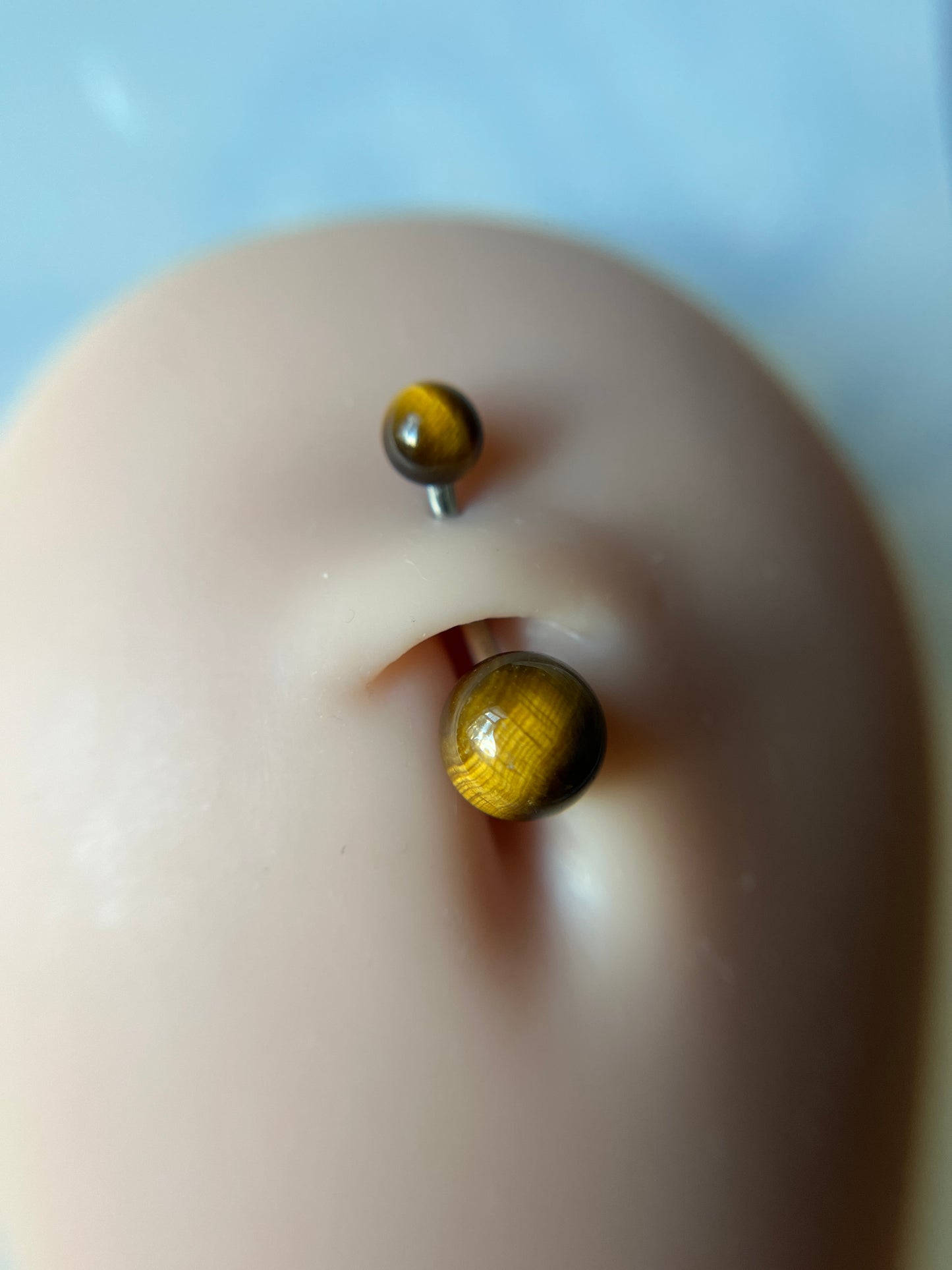 Yellow Tiger's Eye Natural Stone 14G Implant-Grade Titanium Curved Barbell
